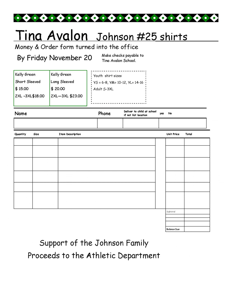 Johnson Order Form