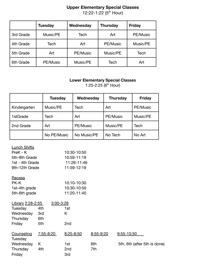 2024 Elementary Schedule