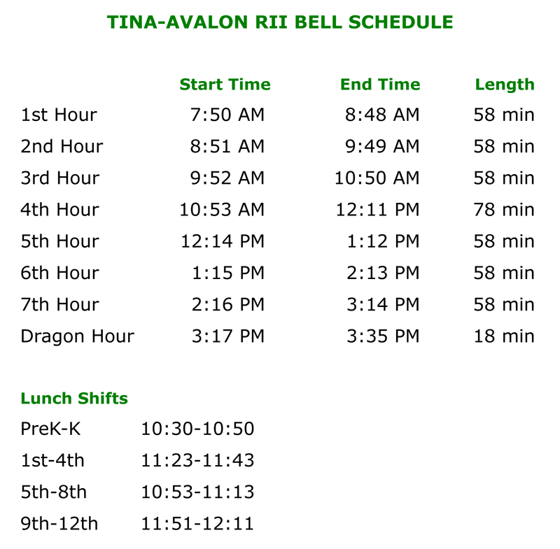 7 Hour Bell Schedule