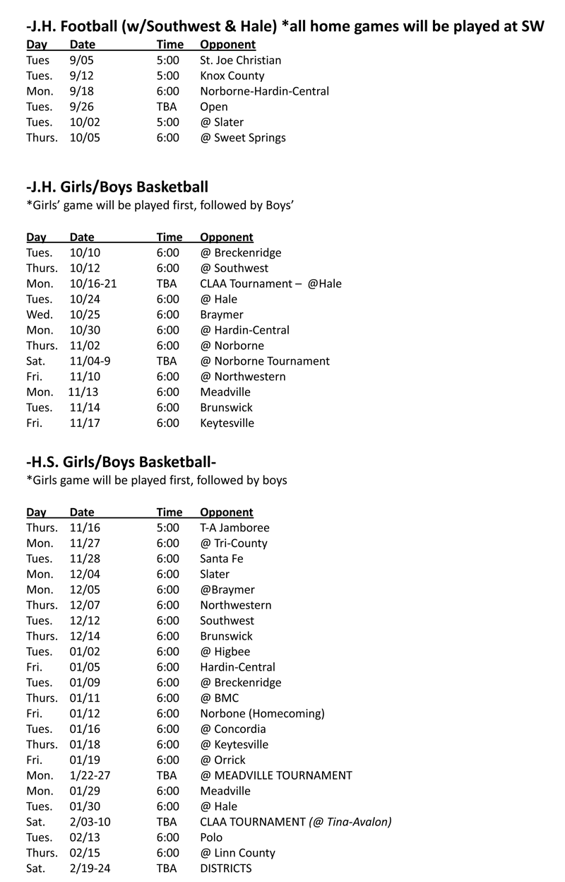 T-A Athletic Schedule p2