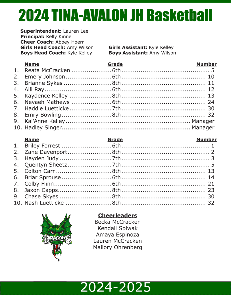 T-A JH Basketball Roster